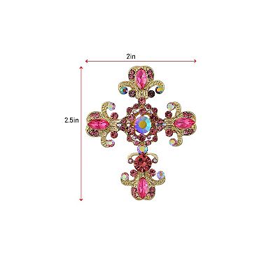 Cross Brooch Pin Antique Inspired Gorgeous Rhinestone Pendant