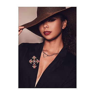 Cross Brooch Pin Antique Inspired Gorgeous Rhinestone Pendant