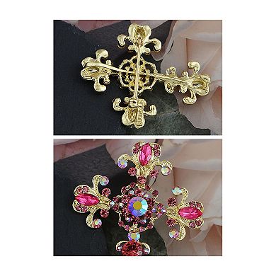 Cross Brooch Pin Antique Inspired Gorgeous Rhinestone Pendant