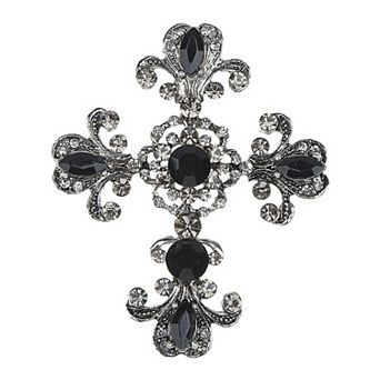 Cross Brooch Pin Antique Inspired Gorgeous Rhinestone Pendant