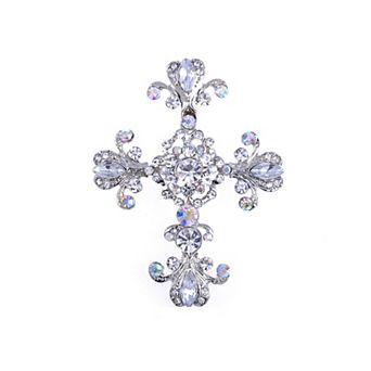Cross Brooch Pin Antique Inspired Gorgeous Rhinestone Pendant