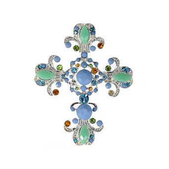 Cross Brooch Pin Antique Inspired Gorgeous Rhinestone Pendant