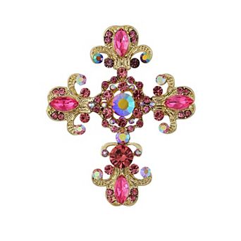 Cross Brooch Pin Antique Inspired Gorgeous Rhinestone Pendant