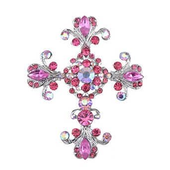 Cross Brooch Pin Antique Inspired Gorgeous Rhinestone Pendant