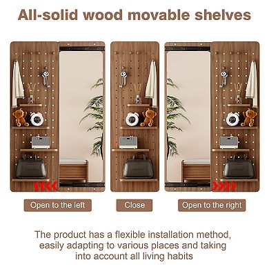 Wall Mounted Full Length Mirror, with Shelf and Hooks,Multifunctional Design Panel Size 47.6*15.7in