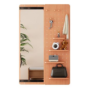 Wall Mounted Full Length Mirror, with Shelf and Hooks,Multifunctional Design Panel Size 47.6*15.7in