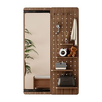 Wall Mounted Full Length Mirror, with Shelf and Hooks,Multifunctional Design Panel Size 47.6*15.7in