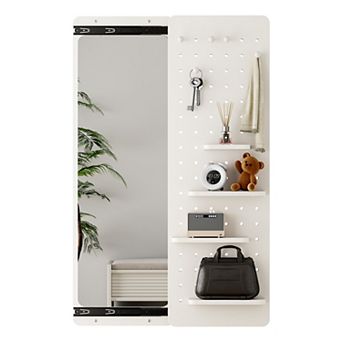 Wall Mounted Full Length Mirror, with Shelf and Hooks,Multifunctional Design Panel Size 47.6*15.7in