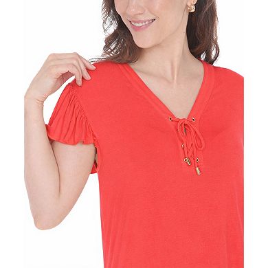 Women’s V-Neck Tie Front Flutter Sleeve Shift Dress