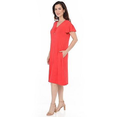 Women’s V-Neck Tie Front Flutter Sleeve Shift Dress