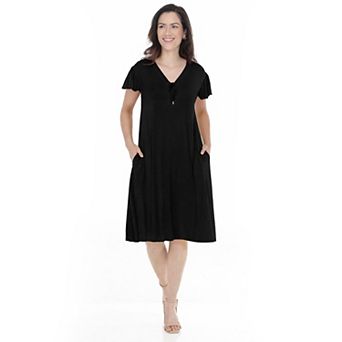 Women’s V-Neck Tie Front Flutter Sleeve Shift Dress