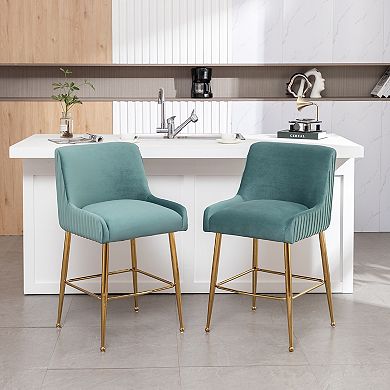 SEYNAR Modern Velvet 37'' H Metal Leg Counter or Bar Stools Set of 2