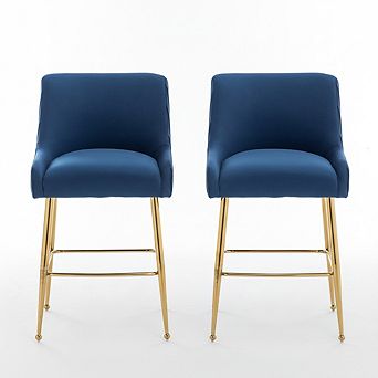 SEYNAR Modern Velvet 37'' H Metal Leg Counter or Bar Stools Set of 2