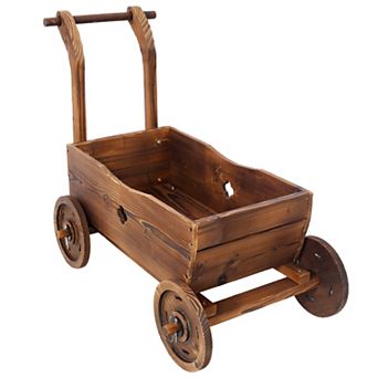 KWPZQEB Wooden Wagon Planter Box with 4 Wheels & Drain Hole, Mobile Garden Planter, Brown