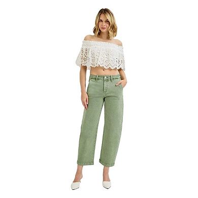 RISEN Full Size Tummy Control High Rise Crop Barrel Jeans Plus Size