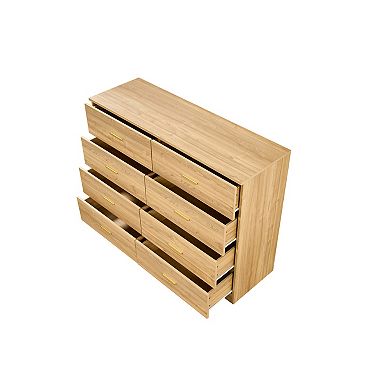 Pnronnc Modern 8 Drawer Dresser with Gold Handles and Waterproof Surface