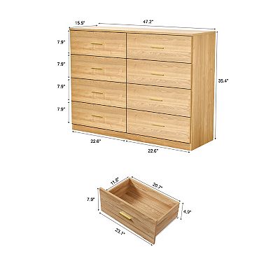 Pnronnc Modern 8 Drawer Dresser with Gold Handles and Waterproof Surface