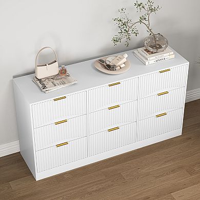 Pnronnc Horizontal Dresser Large 9 Drawer Storage Dresser Easy Assembly