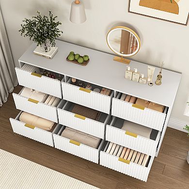 Pnronnc Horizontal Dresser Large 9 Drawer Storage Dresser Easy Assembly
