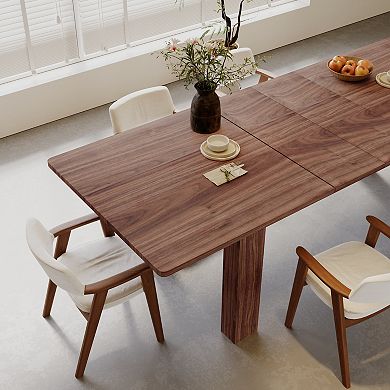 55" to 86" Expandable Dining Table with Slide-Out Leaf, Wooden Rectangular Extendable Table for 6-10