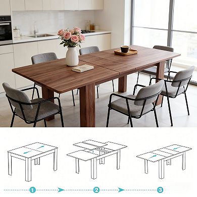 55" to 86" Expandable Dining Table with Slide-Out Leaf, Wooden Rectangular Extendable Table for 6-10