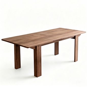 55" to 86" Expandable Dining Table with Slide-Out Leaf, Wooden Rectangular Extendable Table for 6-10