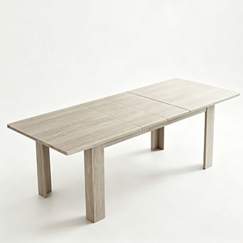 55" to 86" Expandable Dining Table with Slide-Out Leaf, Wooden Rectangular Extendable Table for 6-10