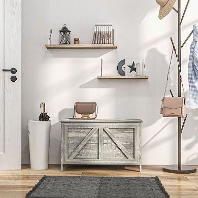 Flip-Top Wooden Storage Cabinet with Rustic Farmhouse Design for Entryway or Bedroom - Grey