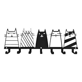 Cat Design Wall Hook Rack with 7 Hooks Metal Organizer for Keys and Towels