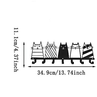 Cat Design Wall Hook Rack with 7 Hooks Metal Organizer for Keys and Towels