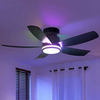 41-Inch RGB Flush Mount Ceiling Fan with Light, Remote App Control, Black
