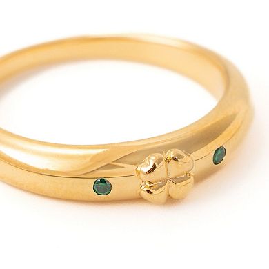 Belinda Jewelz 18k Gold Plated Vermeil Emerald Clover Dome Band Ring