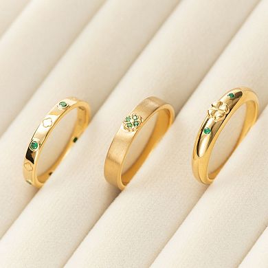 Belinda Jewelz 18k Gold Plated Vermeil Emerald Clover Dome Band Ring