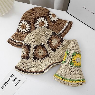 Women Bucket Hat Wide Brim Crochet Pattern Lightweight Casual Sun Hat