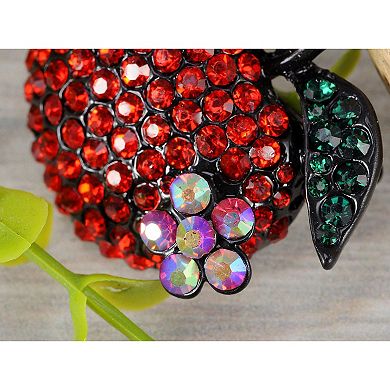 Sparkly Ruby Green Crystal Rhinestones Floral Red Apple Fruit Brooch Pin
