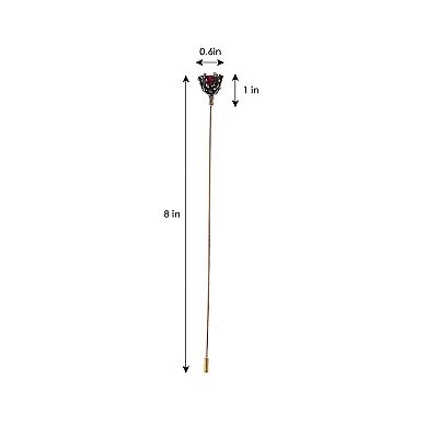 Hat Pin Retro Hollow Out Design Long Stick Pin with Artificial Ruby Vintage Style Flower Brooch