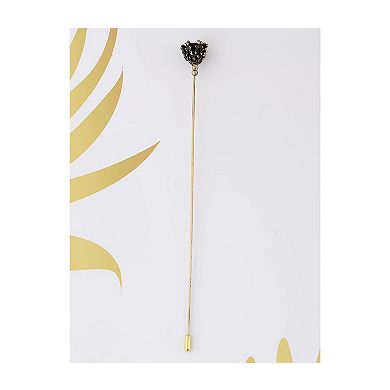 Hat Pin Retro Hollow Out Design Long Stick Pin with Artificial Ruby Vintage Style Flower Brooch