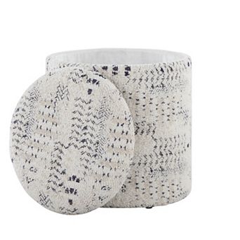 Loheer Round Storage Ottoman with Removable Lid, Upholstered Accent Footrest