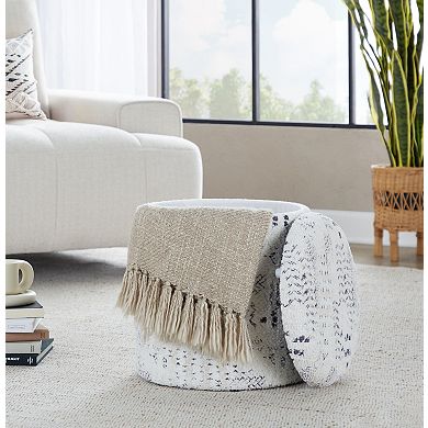 Loheer Round Storage Ottoman with Removable Lid, Upholstered Accent Footrest