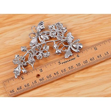 Silvery Tone Clear Crystal Rhinestone Floral Flower Branch Pin Brooch