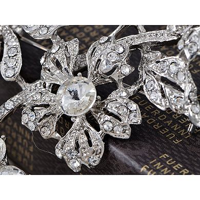 Silvery Tone Clear Crystal Rhinestone Floral Flower Branch Pin Brooch