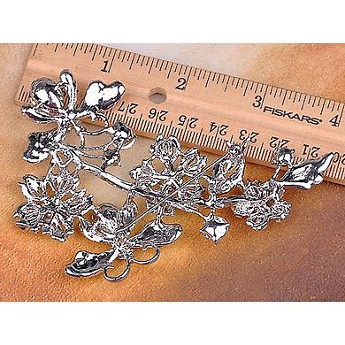 Silvery Tone Clear Crystal Rhinestone Floral Flower Branch Pin Brooch