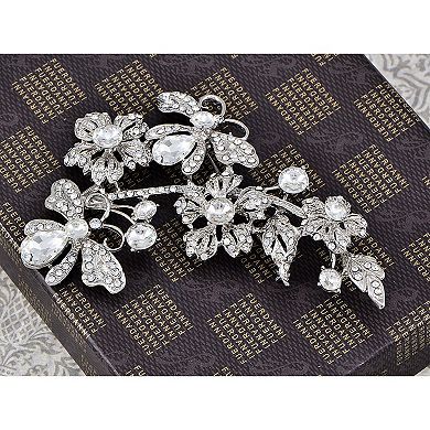 Silvery Tone Clear Crystal Rhinestone Floral Flower Branch Pin Brooch