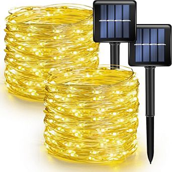 2 Pack Solar String Lights Outdoor, Total 80FT 240LED Solar with 8 Modes