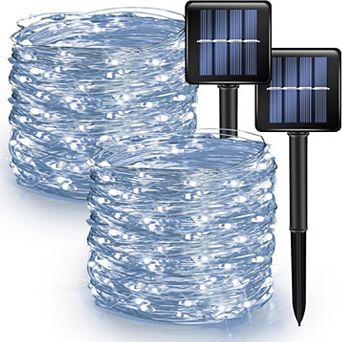 2 Pack Solar String Lights Outdoor, Total 80FT 240LED Solar with 8 Modes