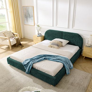 Pnronnc Upholstered Platform Bed Frame with Tall Curved Headboard Queen Size Bed Frame Easy Assembly