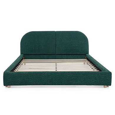 Pnronnc Upholstered Platform Bed Frame with Tall Curved Headboard Queen Size Bed Frame Easy Assembly