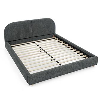 Pnronnc Upholstered Platform Bed Frame with Tall Curved Headboard Queen Size Bed Frame Easy Assembly