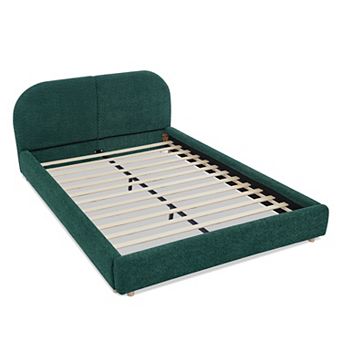 Pnronnc Upholstered Platform Bed Frame with Tall Curved Headboard Queen Size Bed Frame Easy Assembly