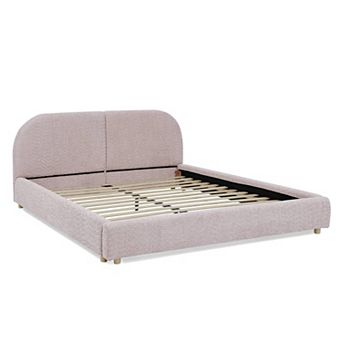 Pnronnc Upholstered Platform Bed Frame with Tall Curved Headboard Queen Size Bed Frame Easy Assembly